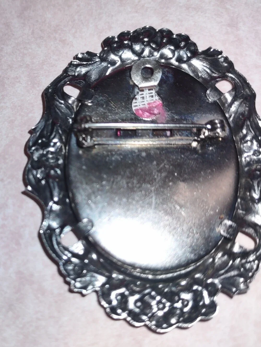Old Fashioned Rose Needlepoint In Oval Pendant